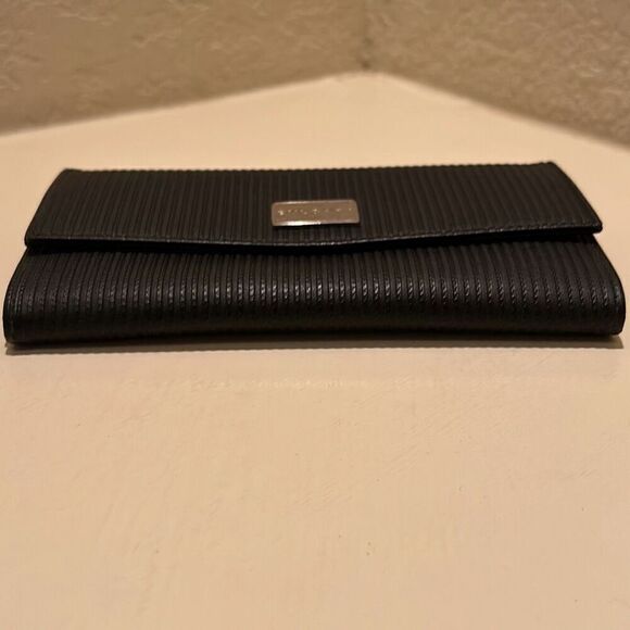 Bvlgari Foldover Long Wallet Black Textured Leather Multicompartment Travel - Picture 5 of 16